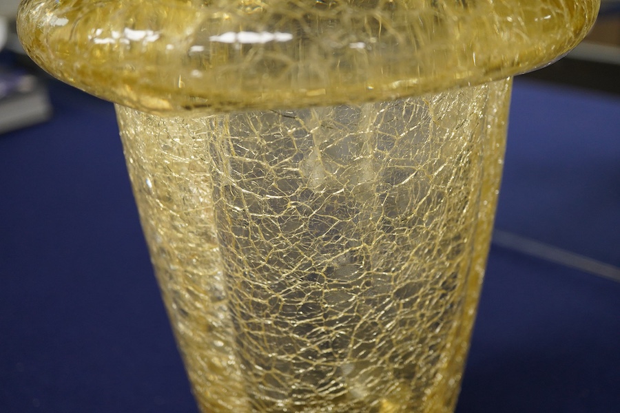 An amber glass vase, crackled effect, after Daum, 23cm high